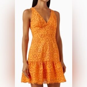 MINKPINK Huxton Mini Cotton Orange Dress with Eyelet Detailed Women’s Size L NWT